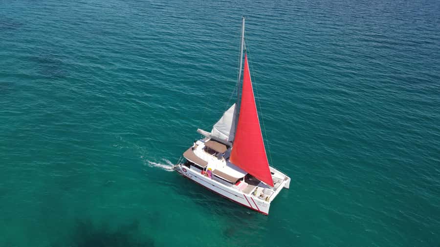 Phuket: Racha and Coral Island Sailing Day Trip by Miss.Red - The Miss.Red catamaran setup: panoramic views and steadier sailing